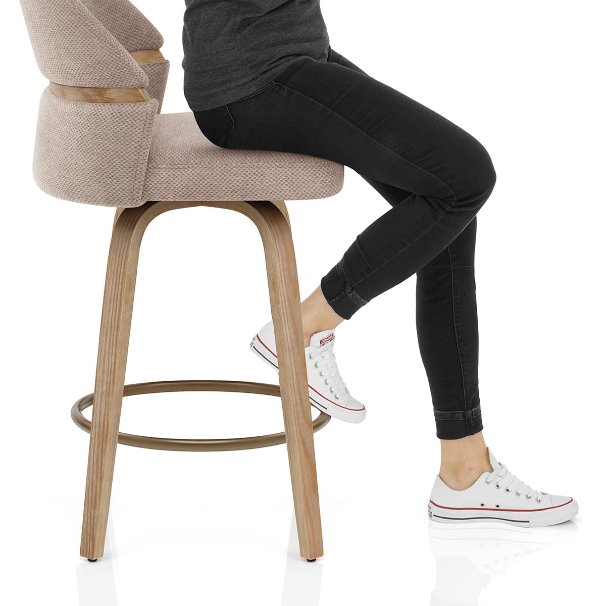 Odessa Oak Bar Stool Brown Fabric Frame Image