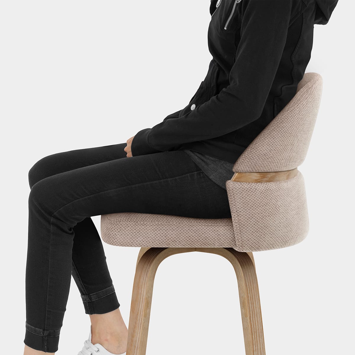 Odessa Oak Bar Stool Brown Fabric Seat Image