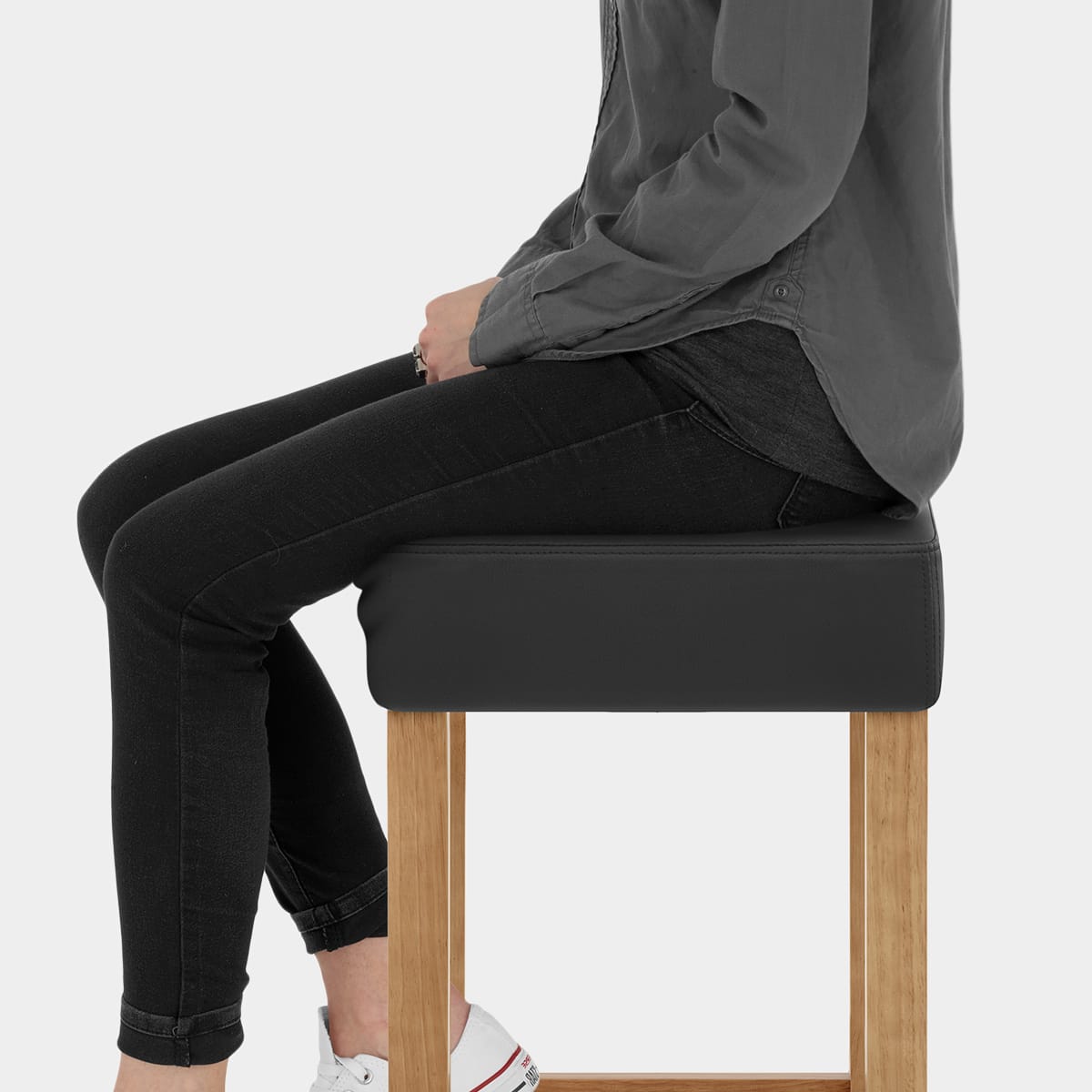 Oliver Oak Bar Stool Black Seat Image