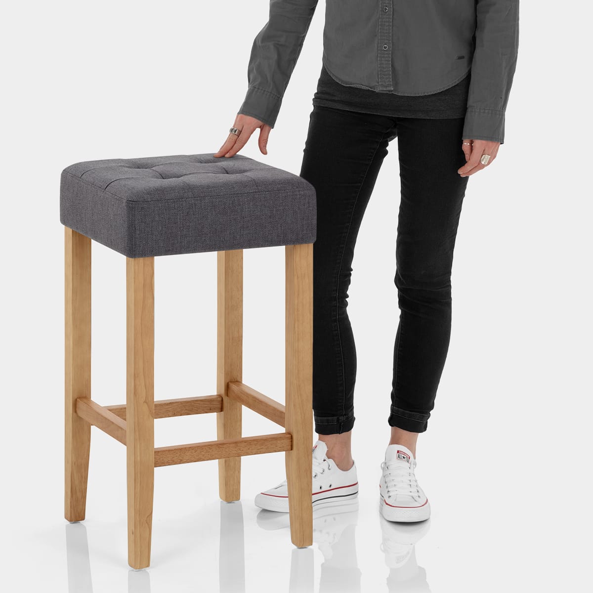 Oliver Oak Stool Charcoal Fabric Features Image