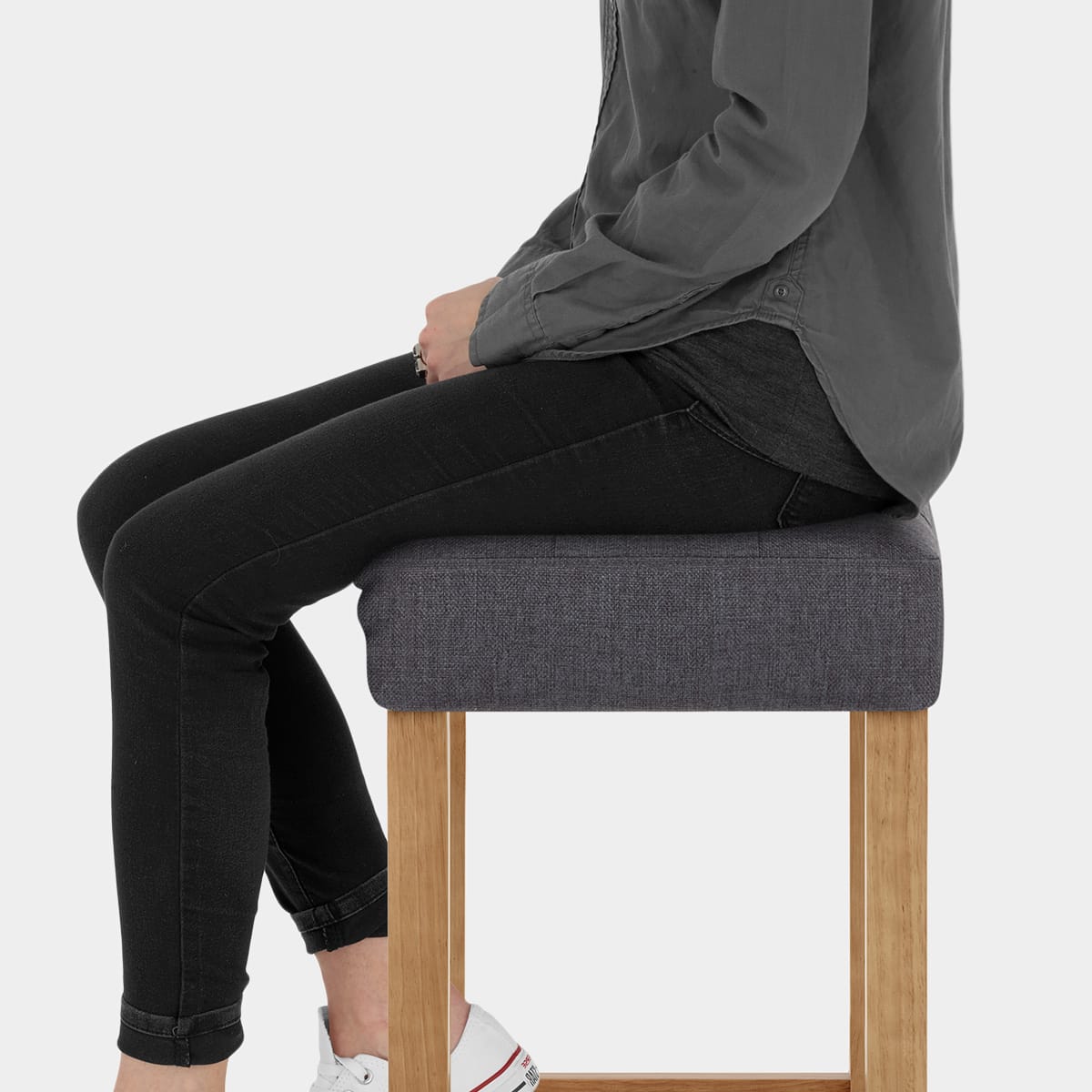 Oliver Oak Stool Charcoal Fabric Seat Image
