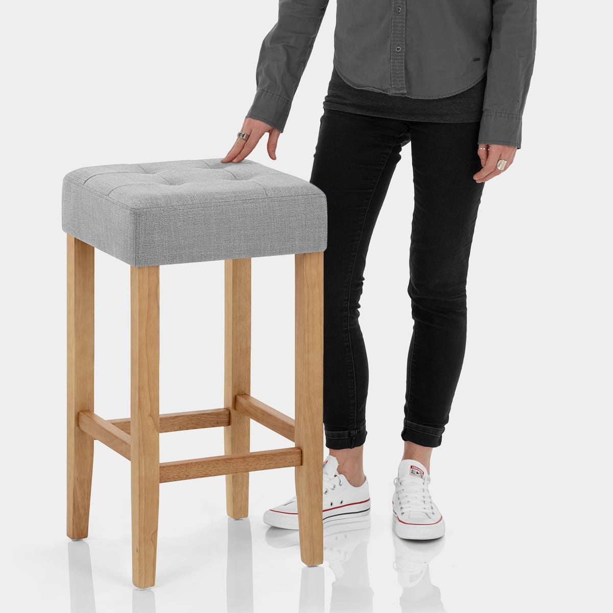 Oliver Oak Stool Grey Fabric Features Image