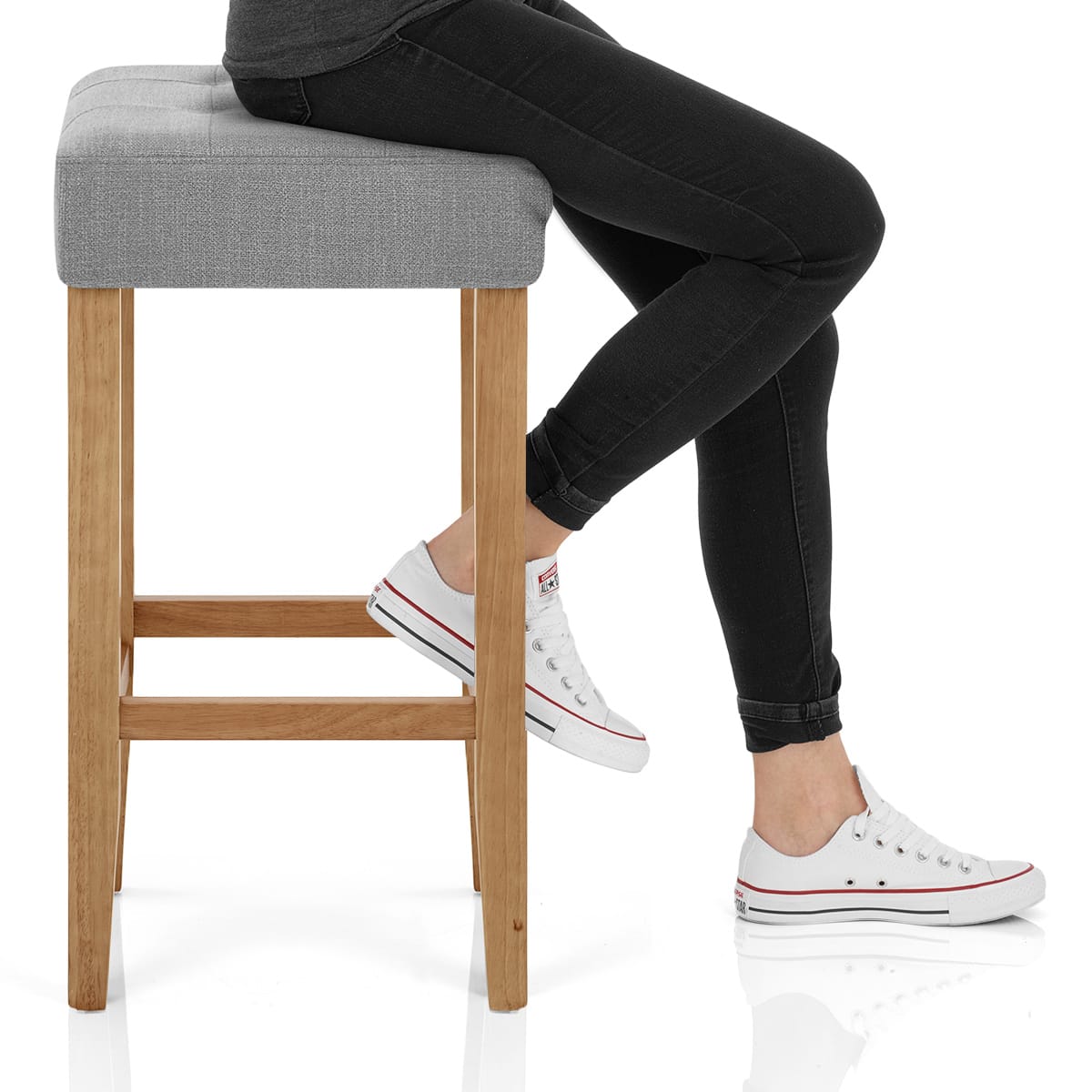 Oliver Oak Stool Grey Fabric Frame Image