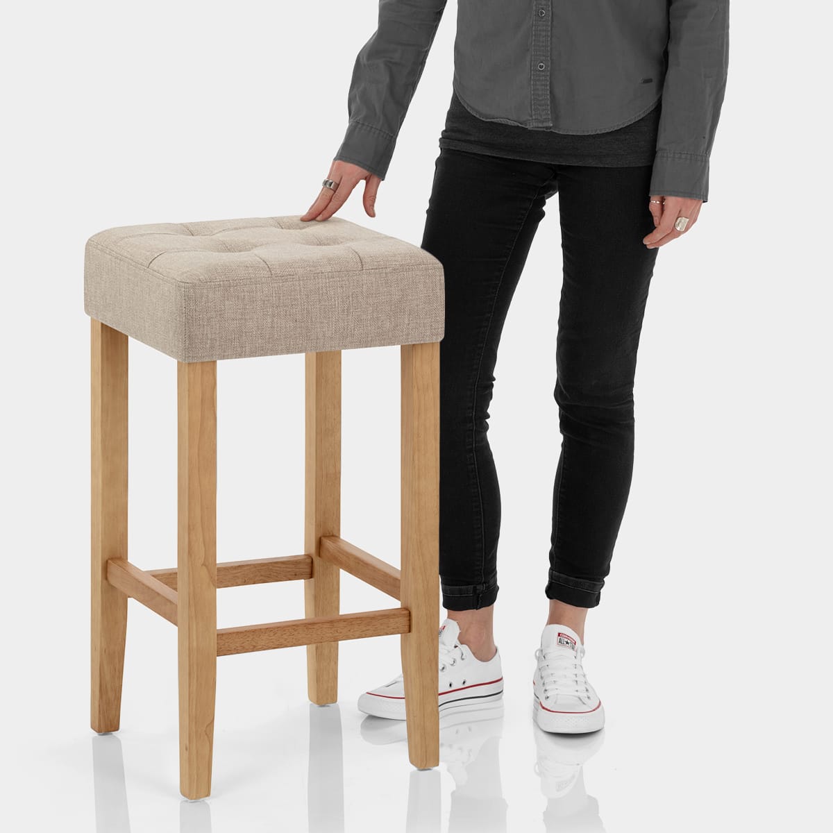 Oliver Oak Stool Tweed Fabric Features Image