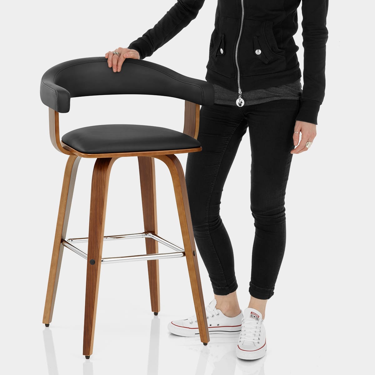 Ontario Walnut Bar Stool Black Features Image