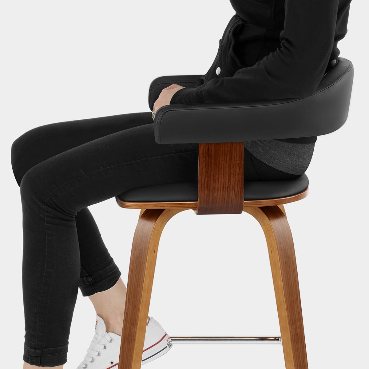 Ontario Walnut Bar Stool Black Seat Image
