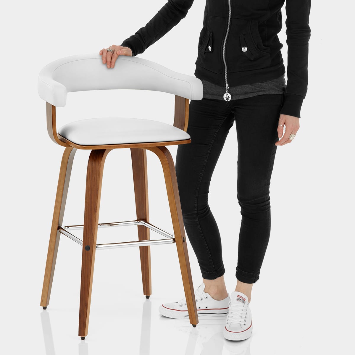 Ontario Walnut Bar Stool White Features Image