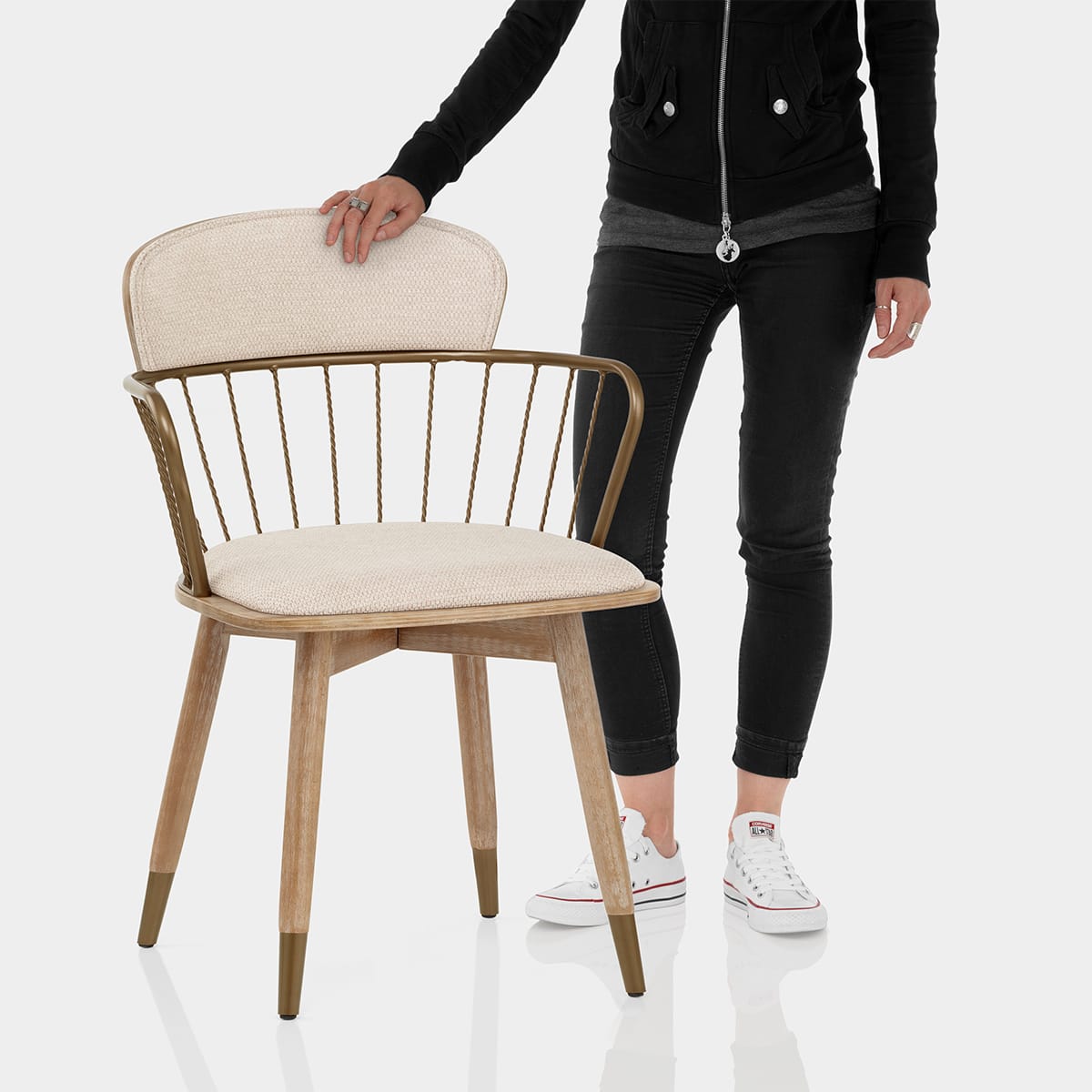 Opera Chair Oak & Beige Fabric Features Image