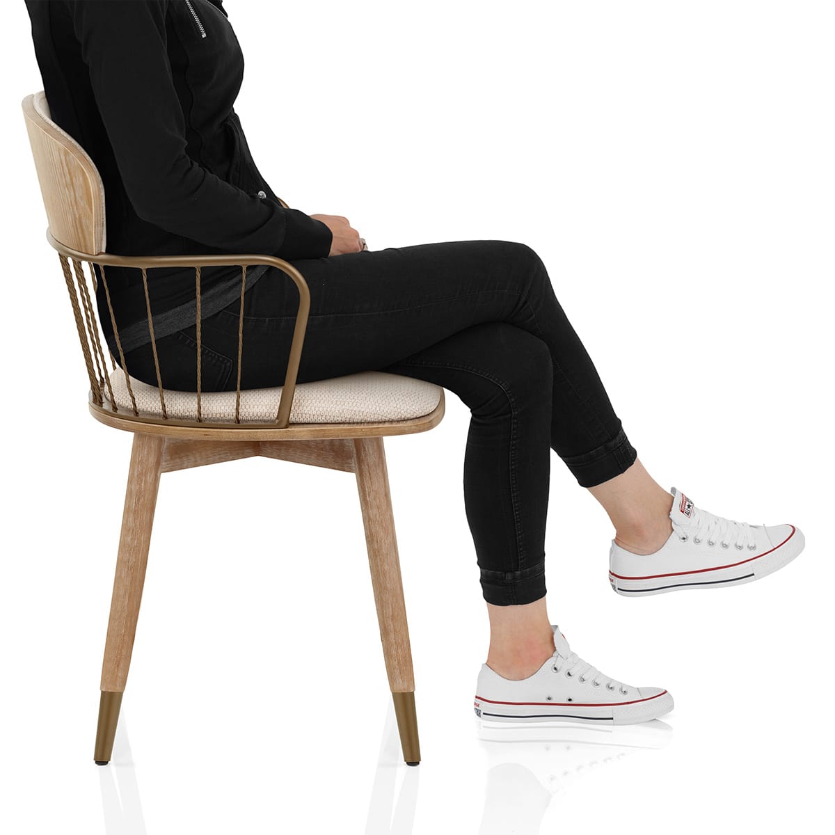 Opera Chair Oak & Beige Fabric Frame Image