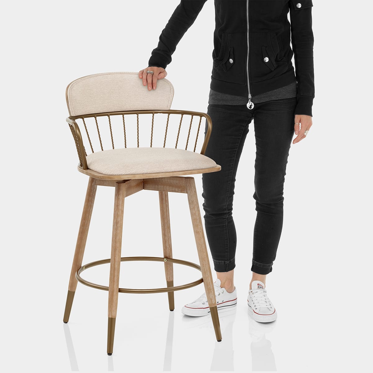 Opera Bar Stool Oak & Beige Fabric Features Image