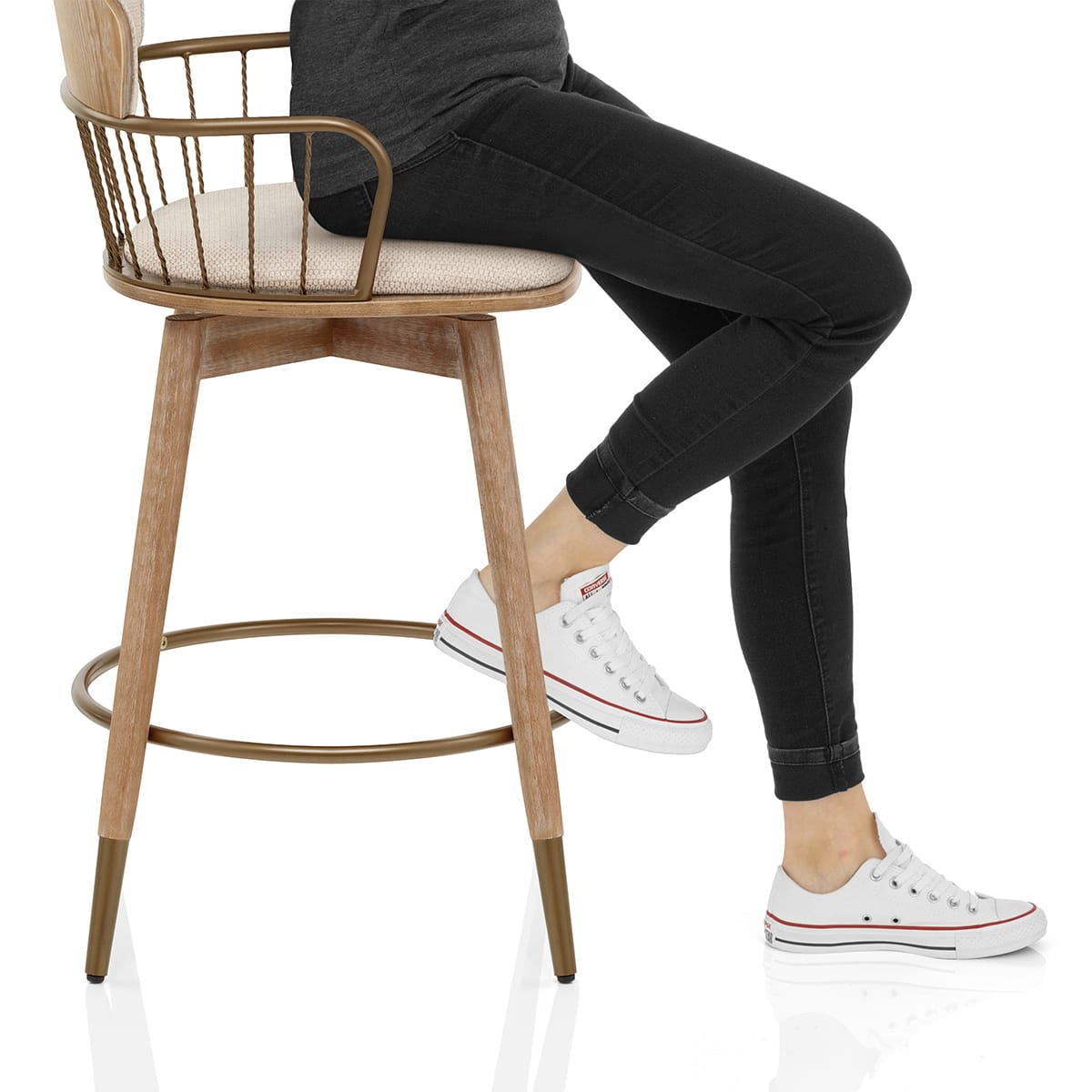 Opera Bar Stool Oak & Beige Fabric Frame Image