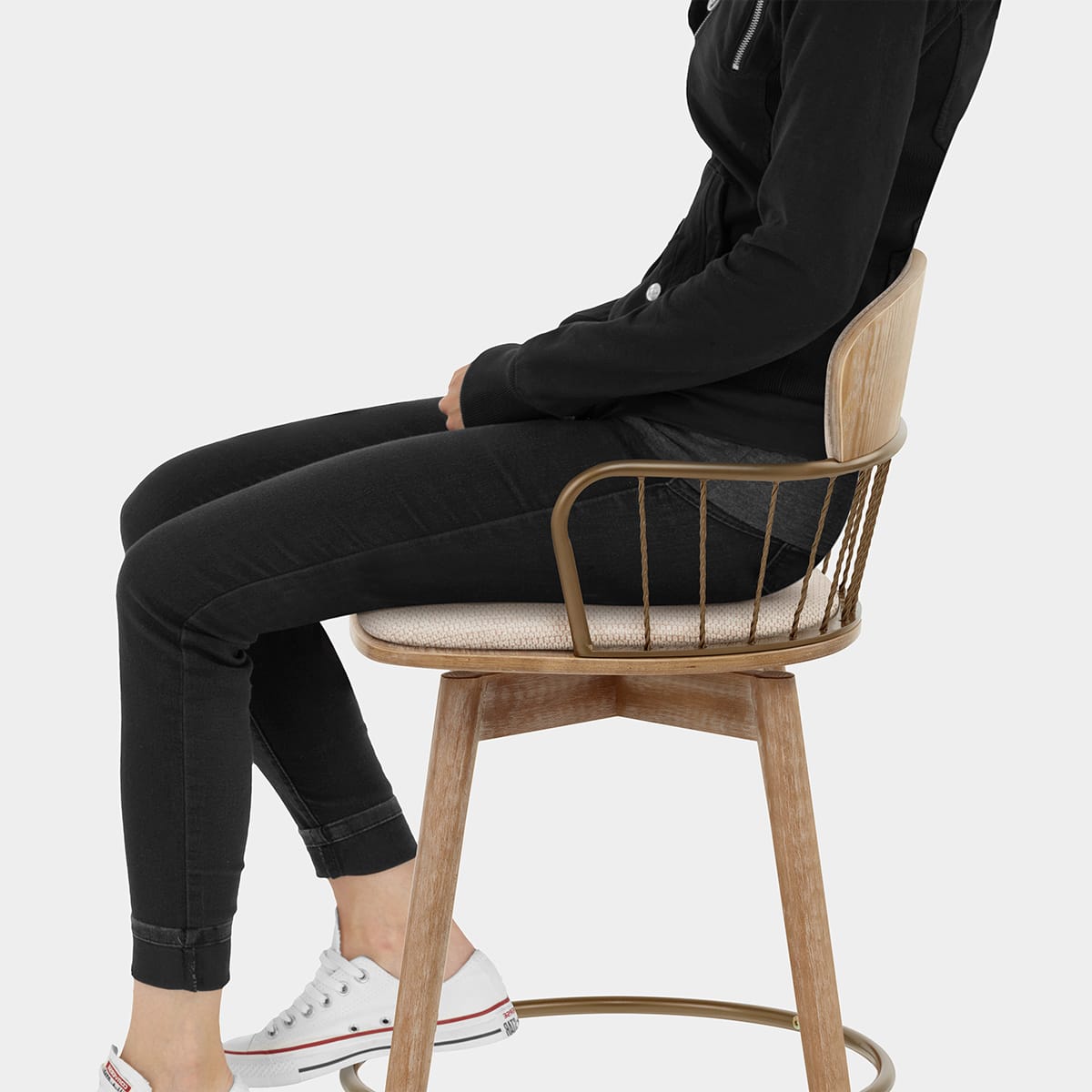 Opera Bar Stool Oak & Beige Fabric Seat Image