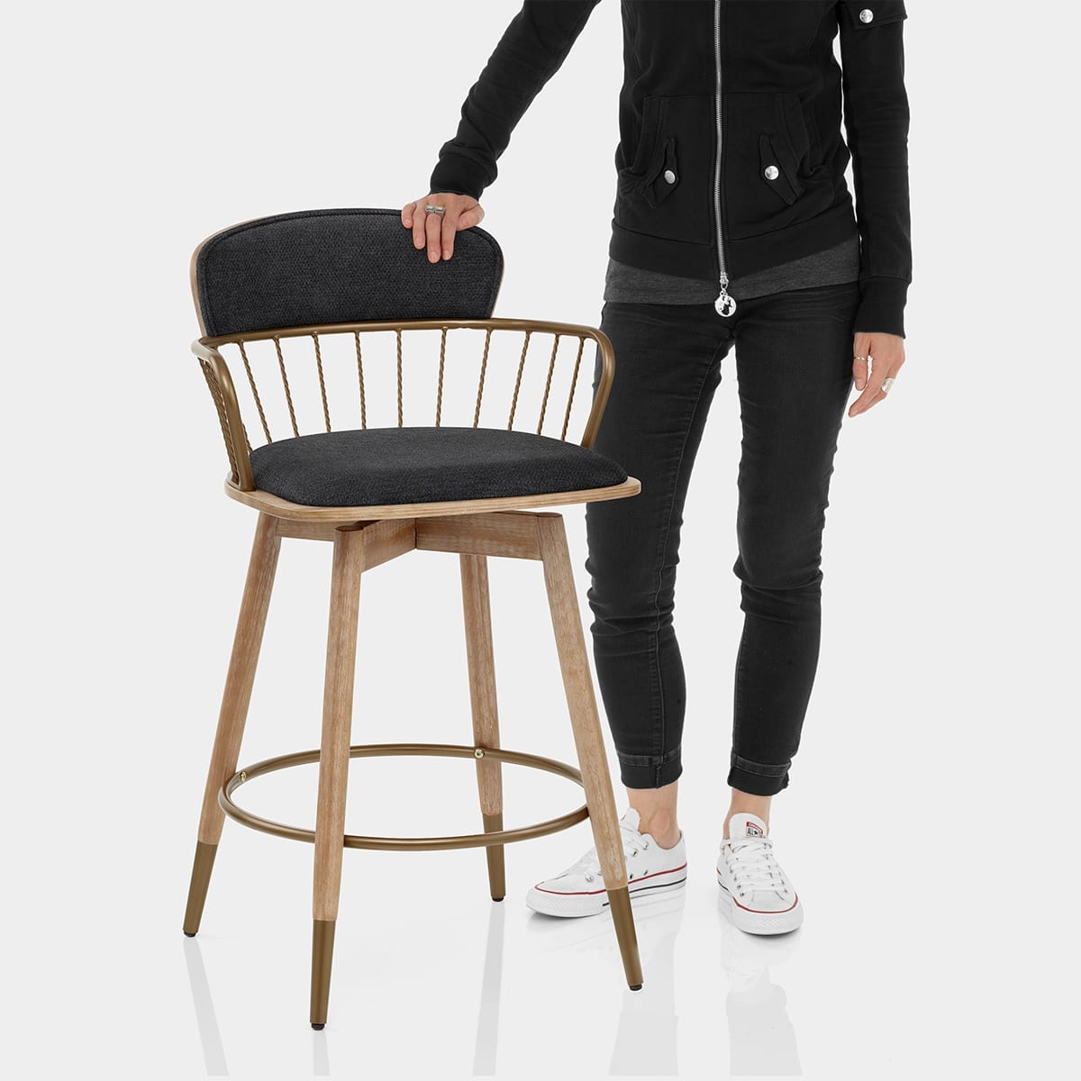 Opera Bar Stool Oak & Black Fabric Features Image