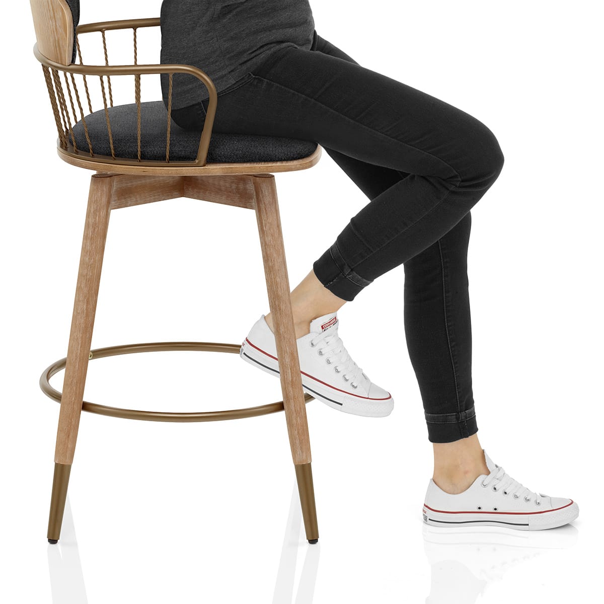 Opera Bar Stool Oak & Black Fabric Frame Image