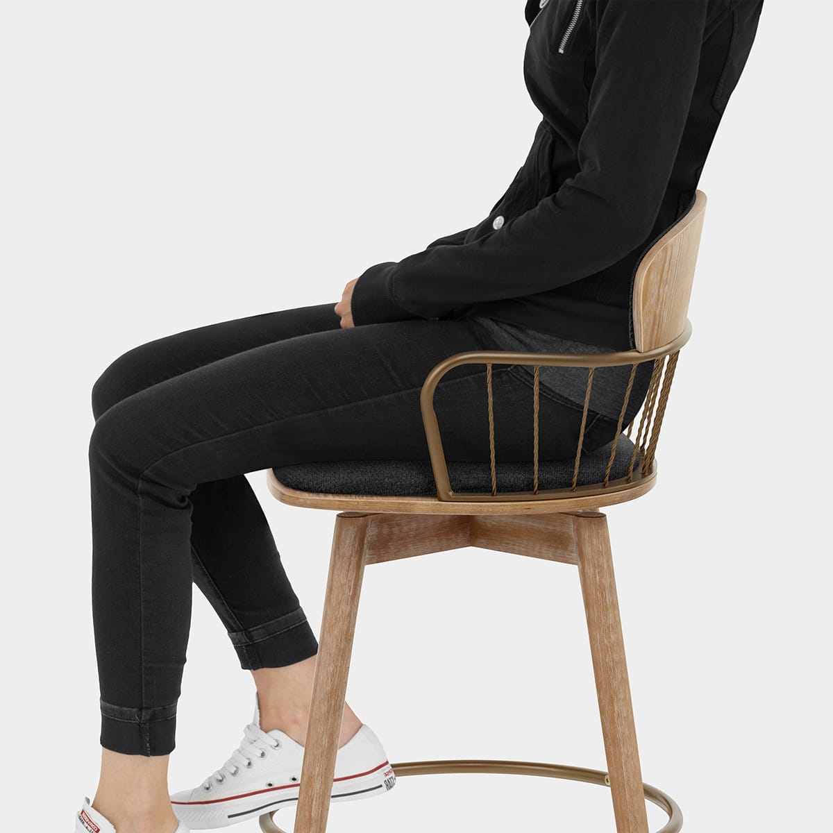 Opera Bar Stool Oak & Black Fabric Seat Image