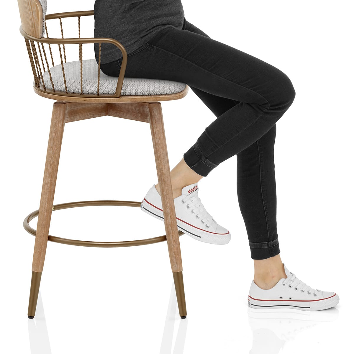 Opera Bar Stool Oak & Grey Fabric Frame Image