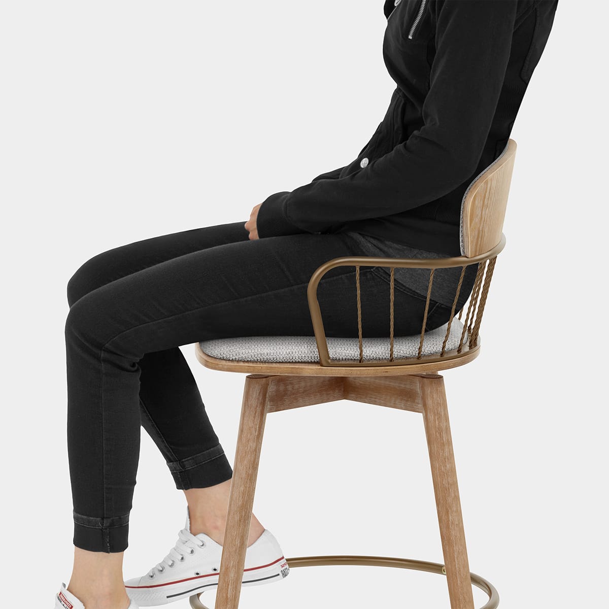 Opera Bar Stool Oak & Grey Fabric Seat Image