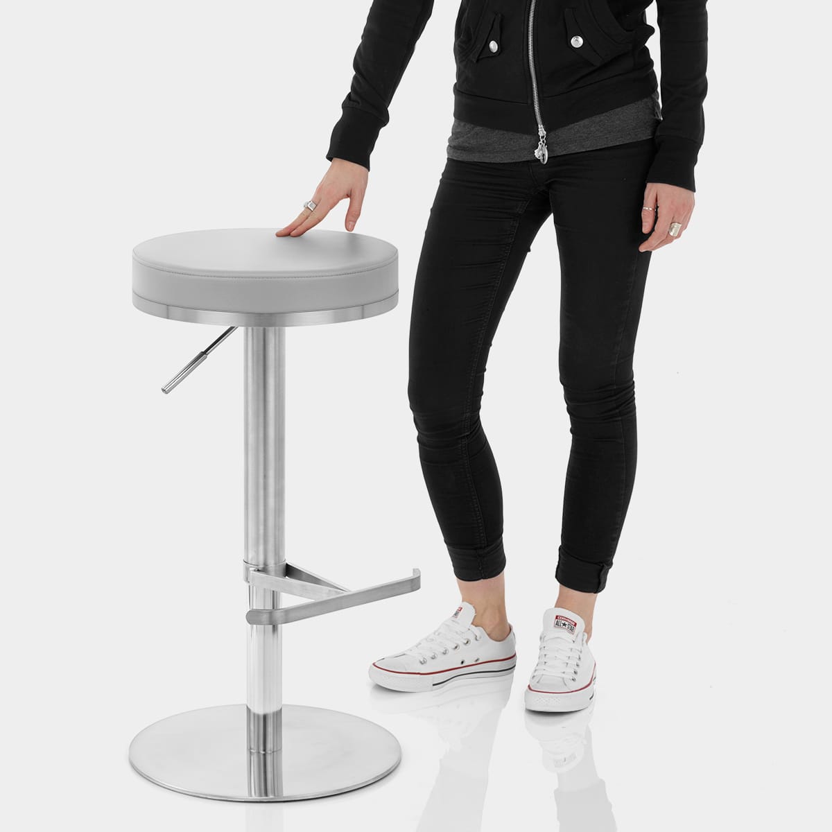 Oracle Brushed Steel Stool Grey Features Image