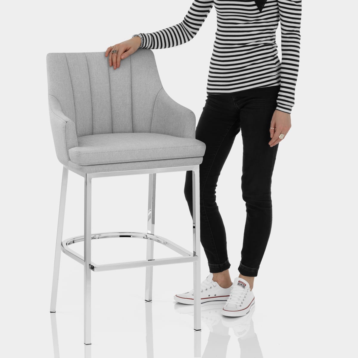 Orion Bar Stool Grey Fabric Features Image
