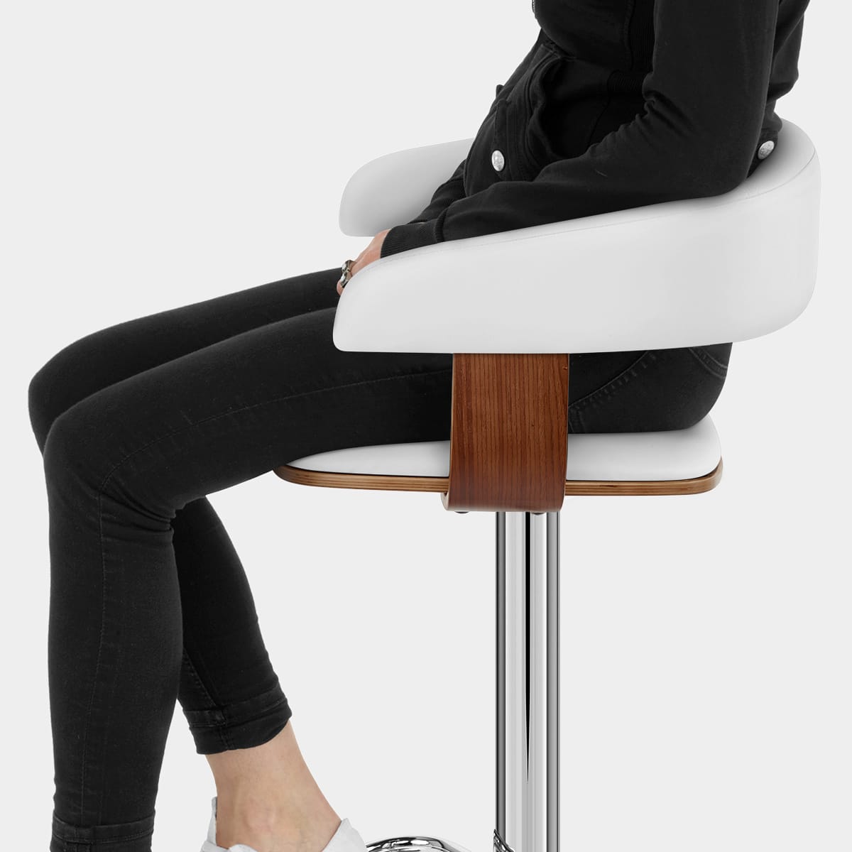 Orlando Bar Stool White & Walnut Seat Image