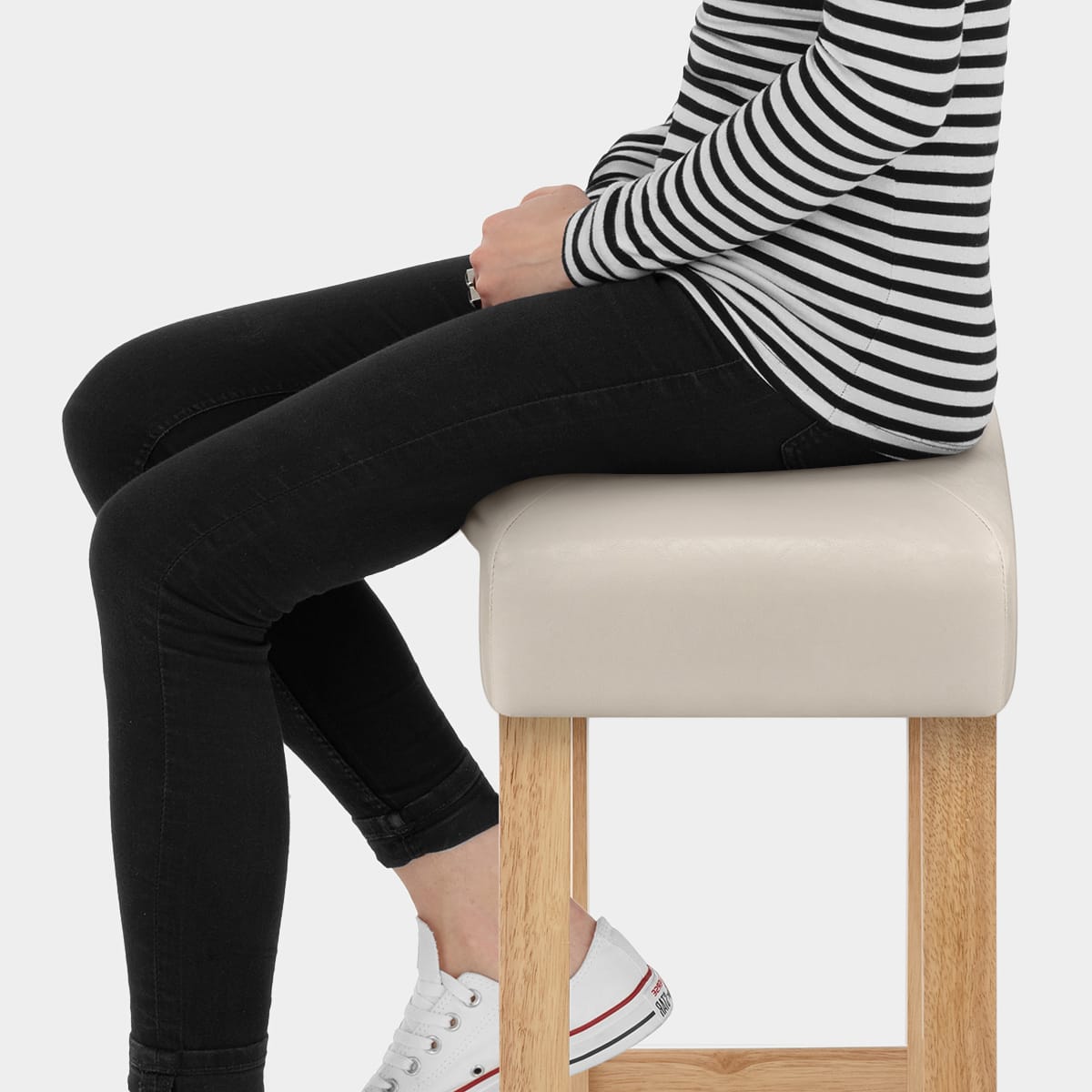 Otis Oak Bar Stool Cream Seat Image