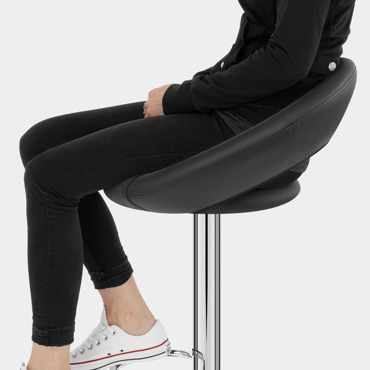 Padded Crescent Bar Stool Black Seat Image