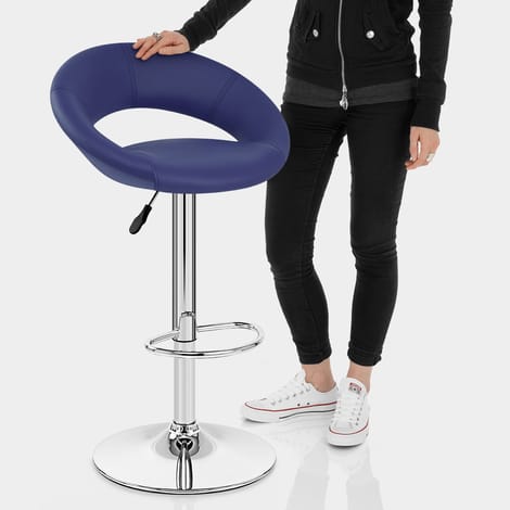 Padded Crescent Bar Stool Blue Features Image