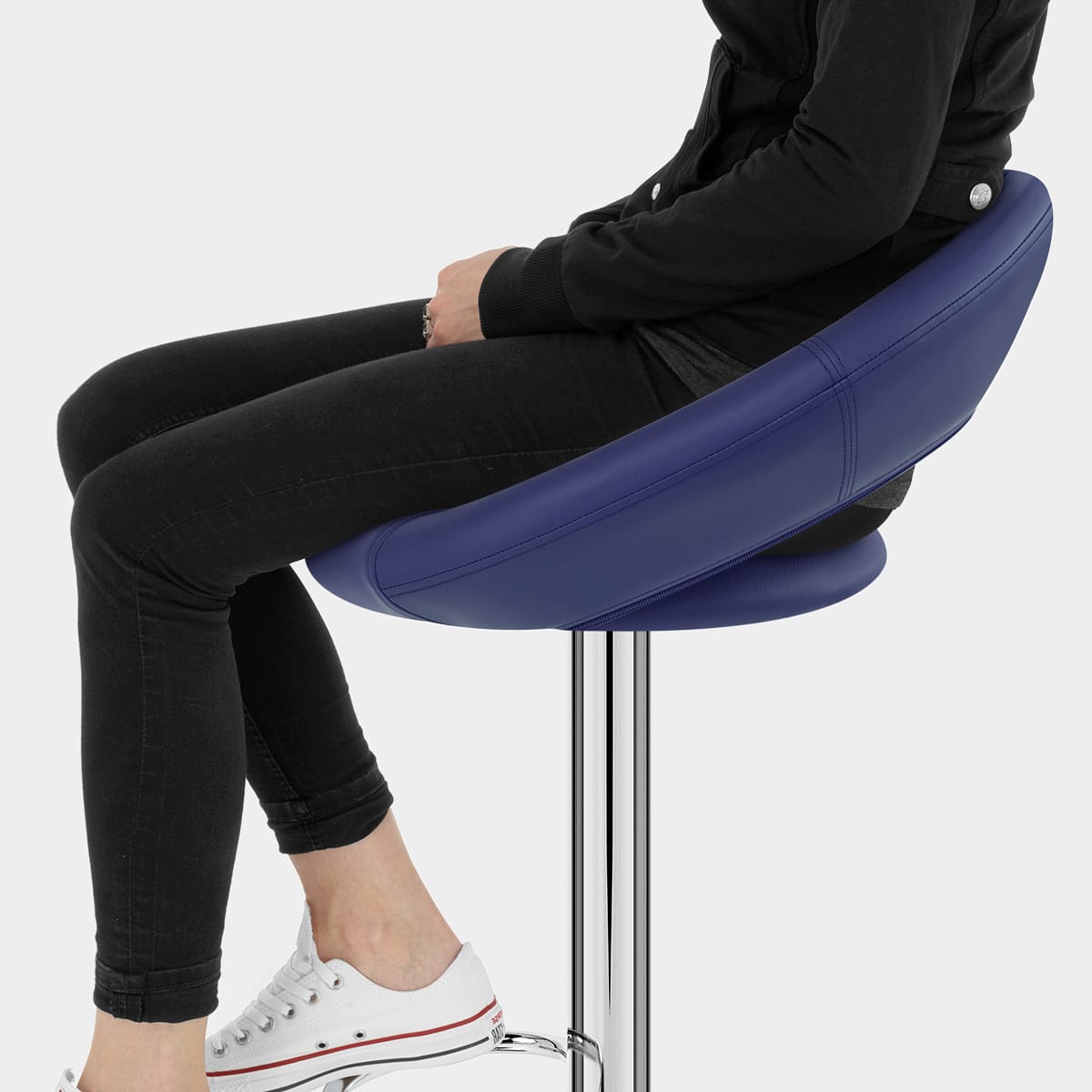 Padded Crescent Bar Stool Blue Seat Image