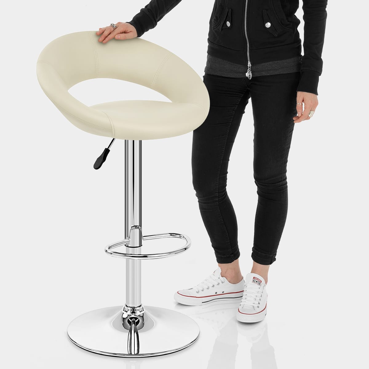 Padded Crescent Bar Stool Cream Features Image