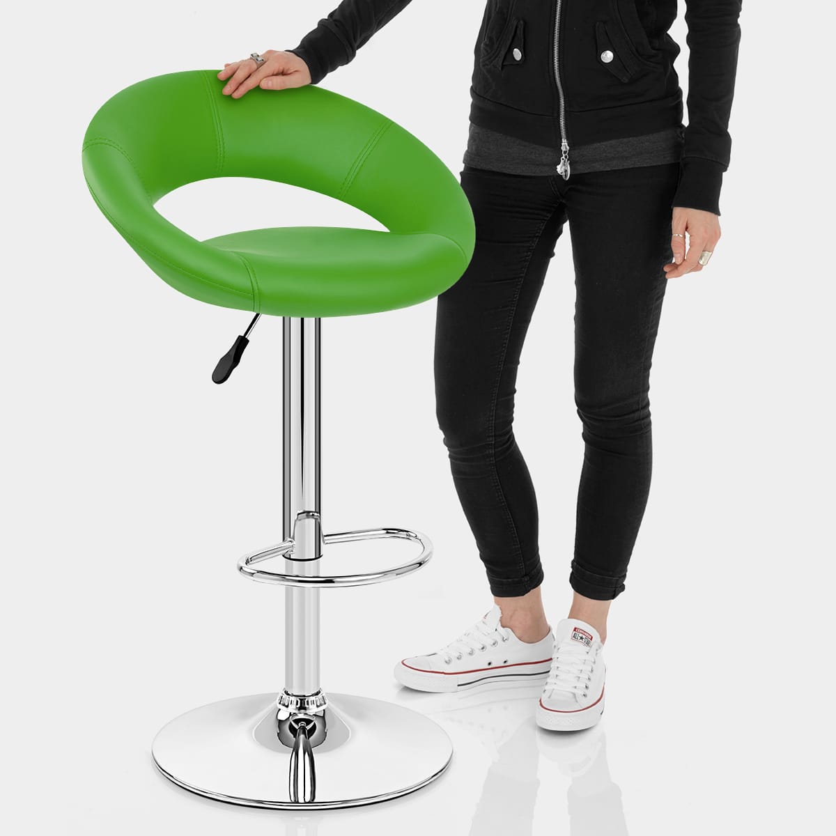 Padded Crescent Bar Stool Green Features Image