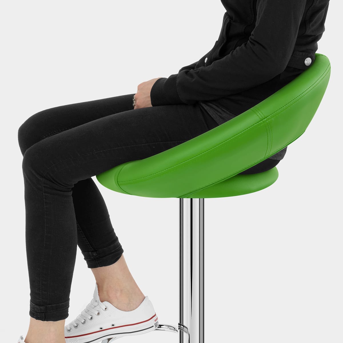 Padded Crescent Bar Stool Green Seat Image