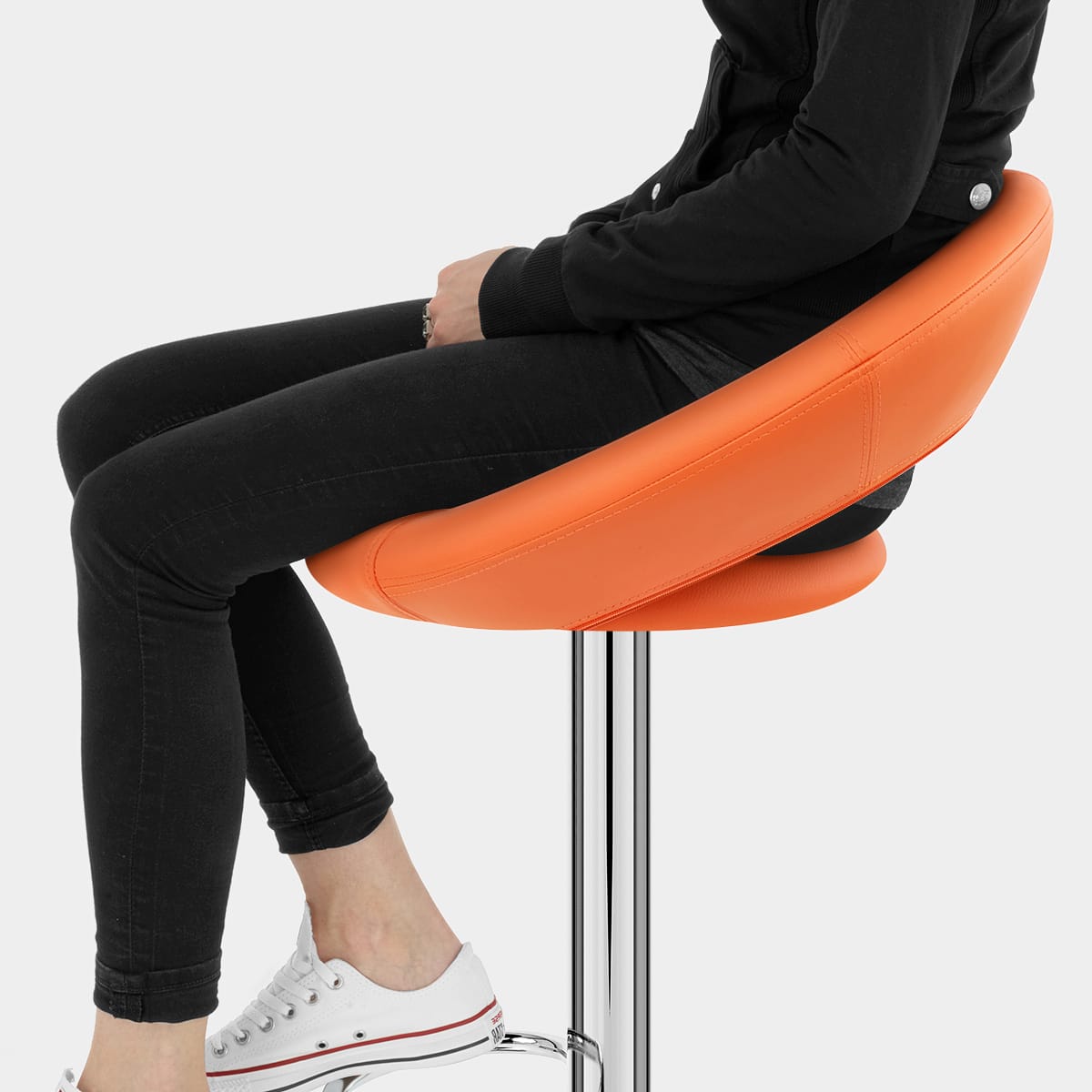 Padded Crescent Bar Stool Orange Seat Image