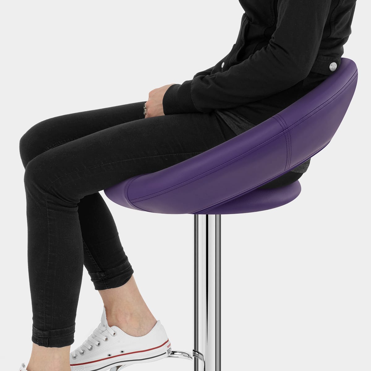 Padded Crescent Bar Stool Purple Seat Image