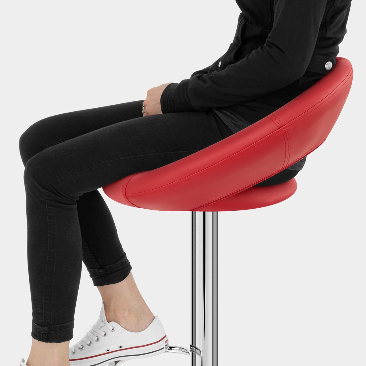 Padded Crescent Bar Stool Red Seat Image