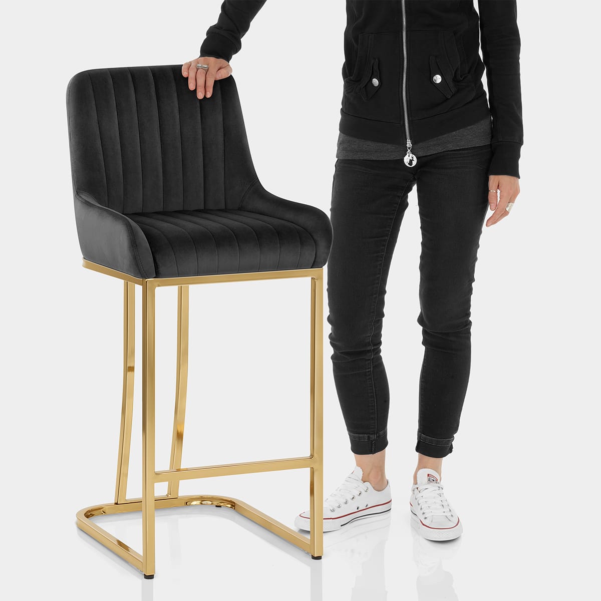 Paget Bar Stool Black Velvet Features Image