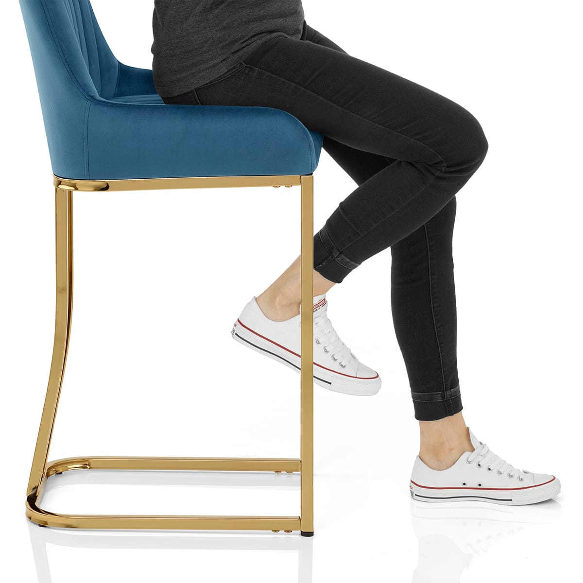 Paget Bar Stool Blue Velvet Frame Image