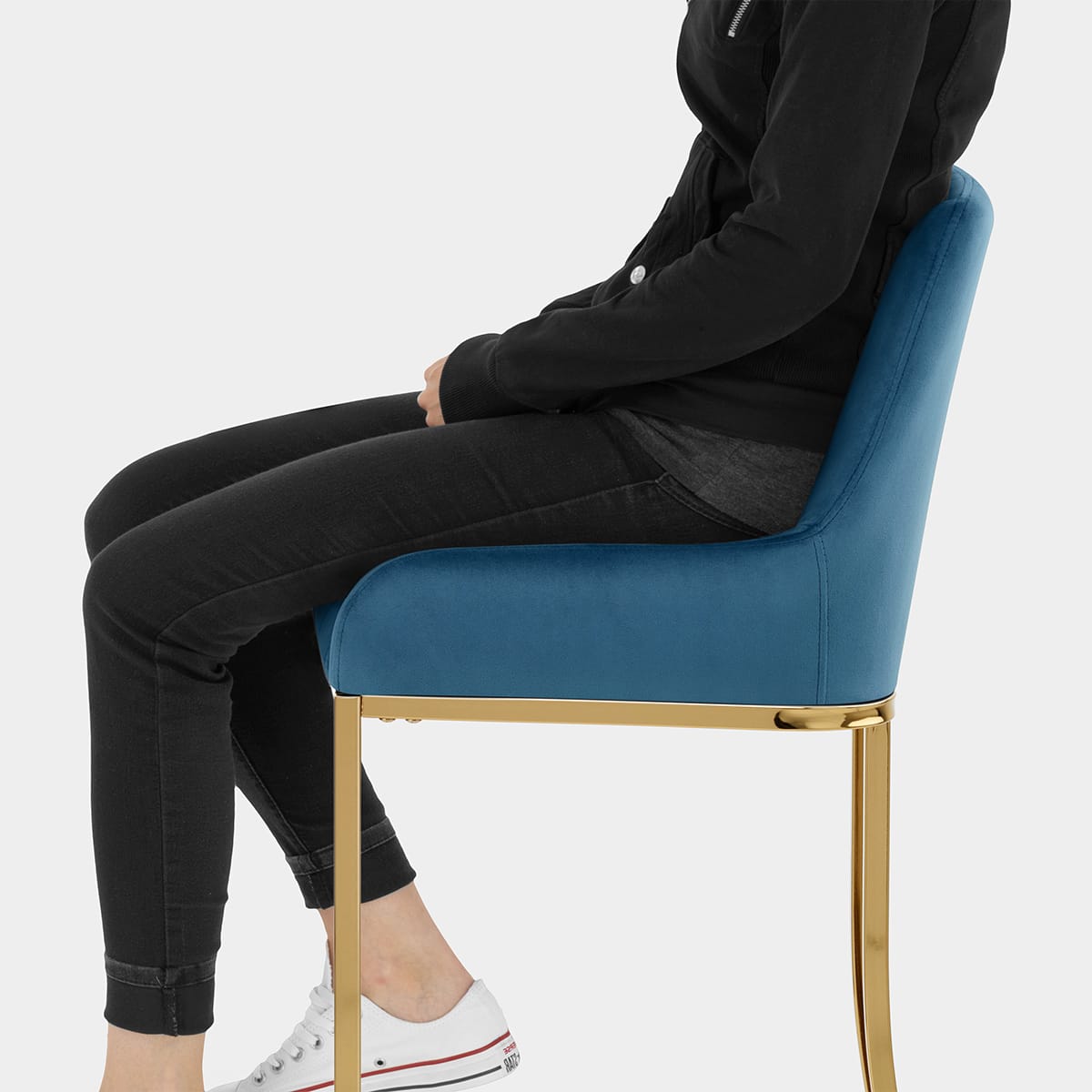 Paget Bar Stool Blue Velvet Seat Image