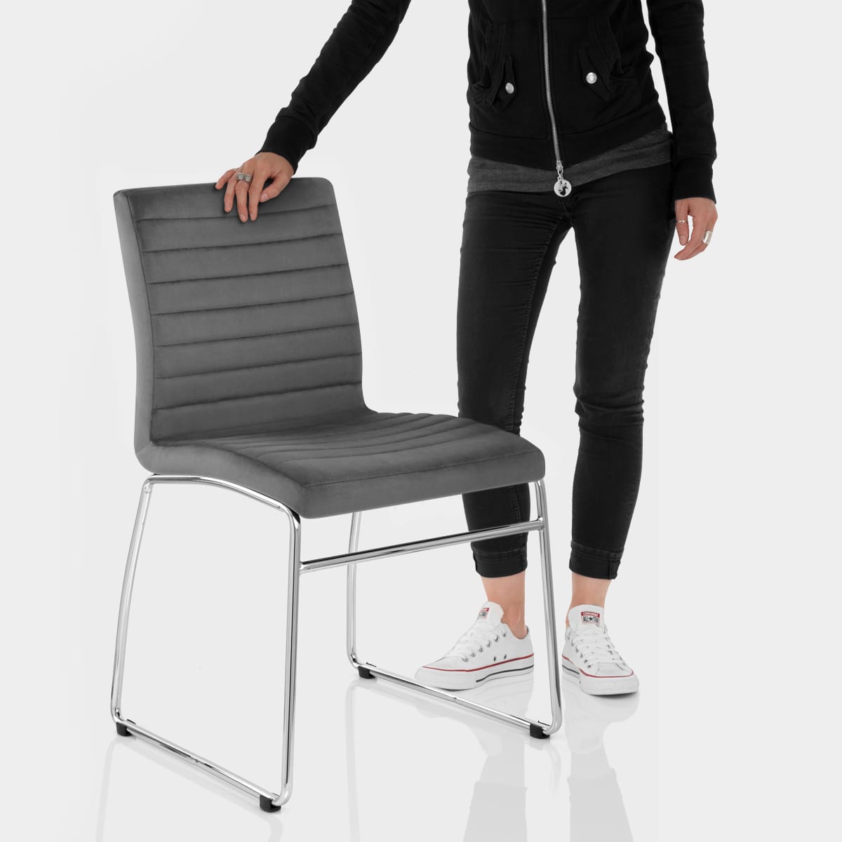 Panache Dining Chair Grey Velvet Features Image