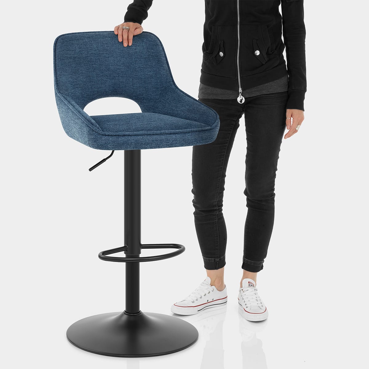 Paris Bar Stool Blue Fabric Features Image