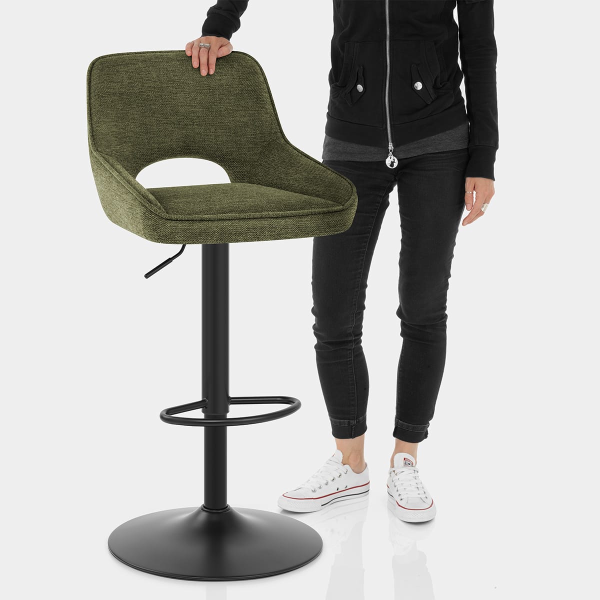 Paris Bar Stool Green Fabric Features Image