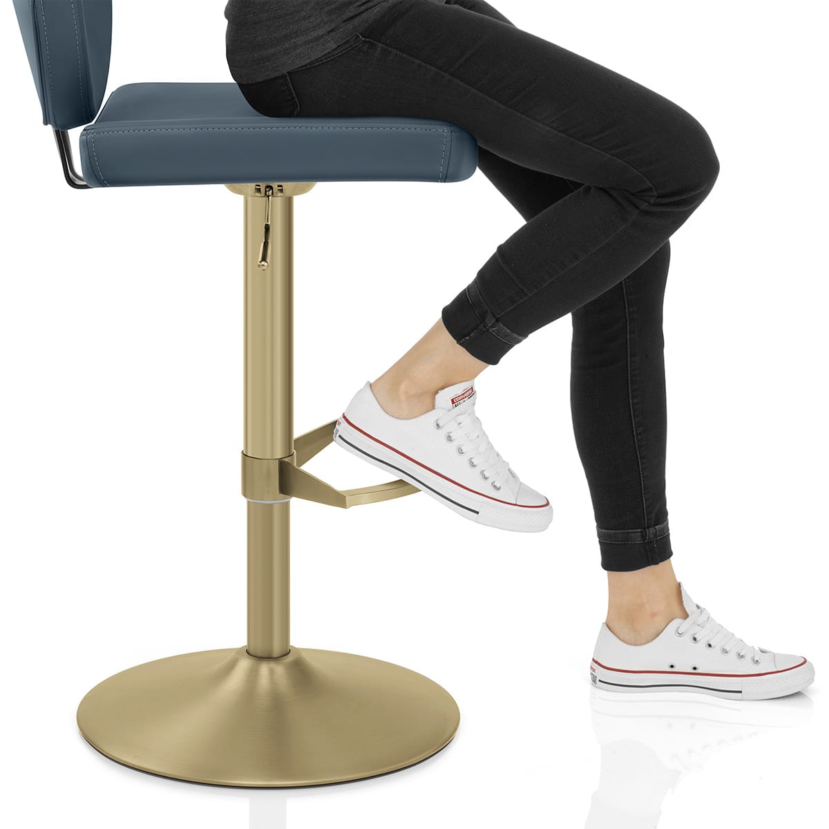 Pearl Real Leather Gold Stool Blue Frame Image