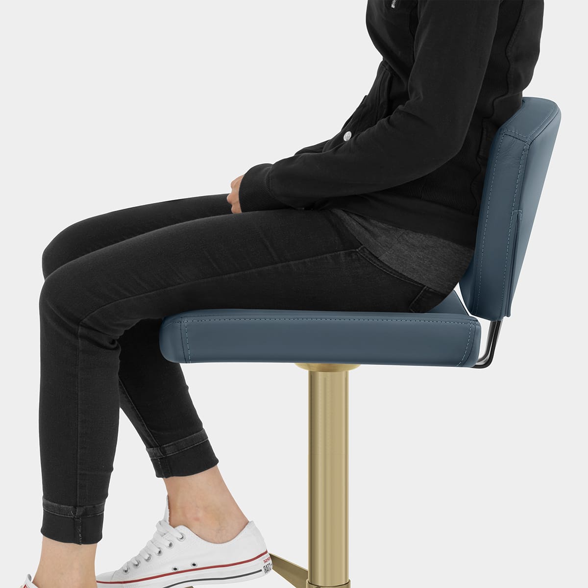 Pearl Real Leather Gold Stool Blue Seat Image