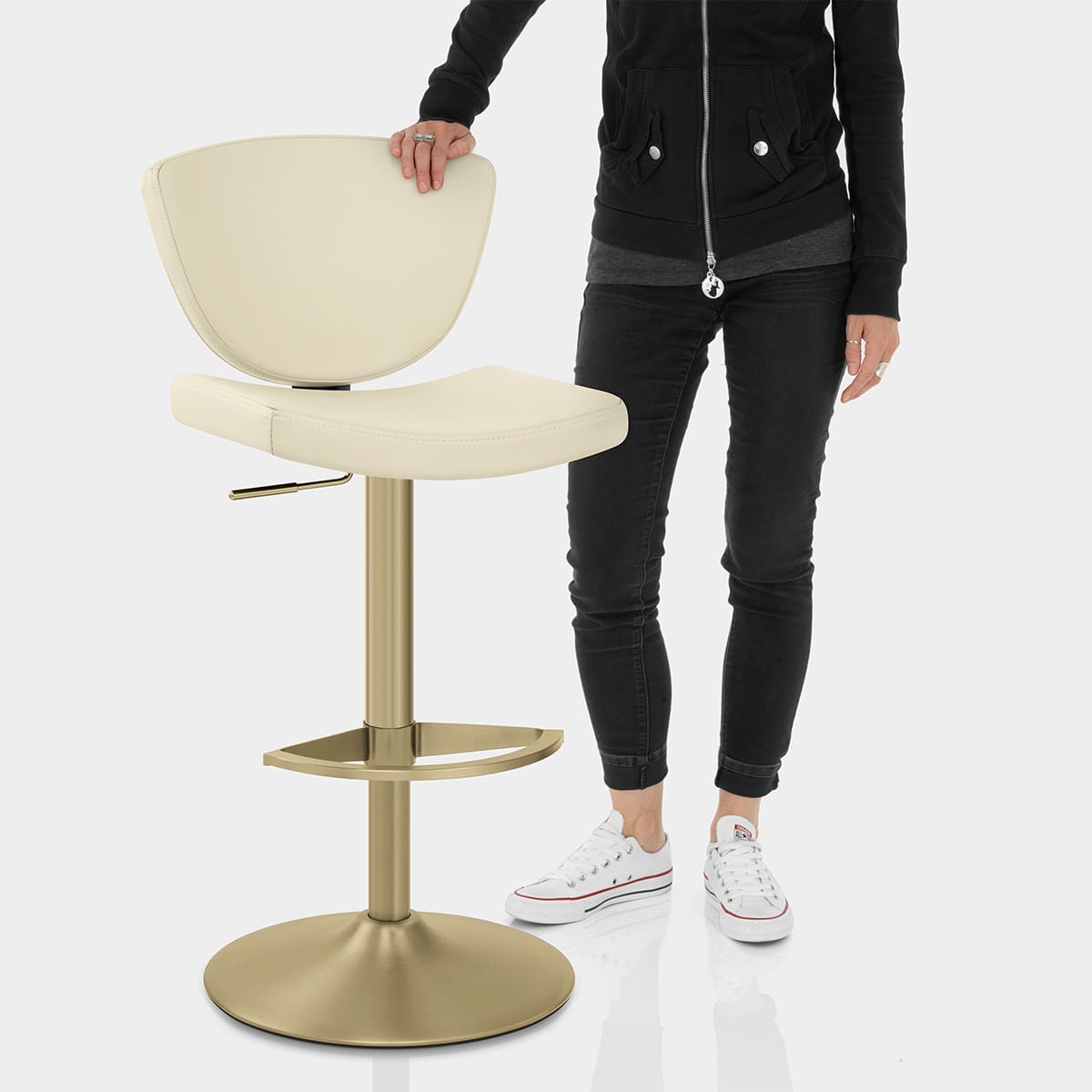 Pearl Real Leather Gold Stool Cream Features Image