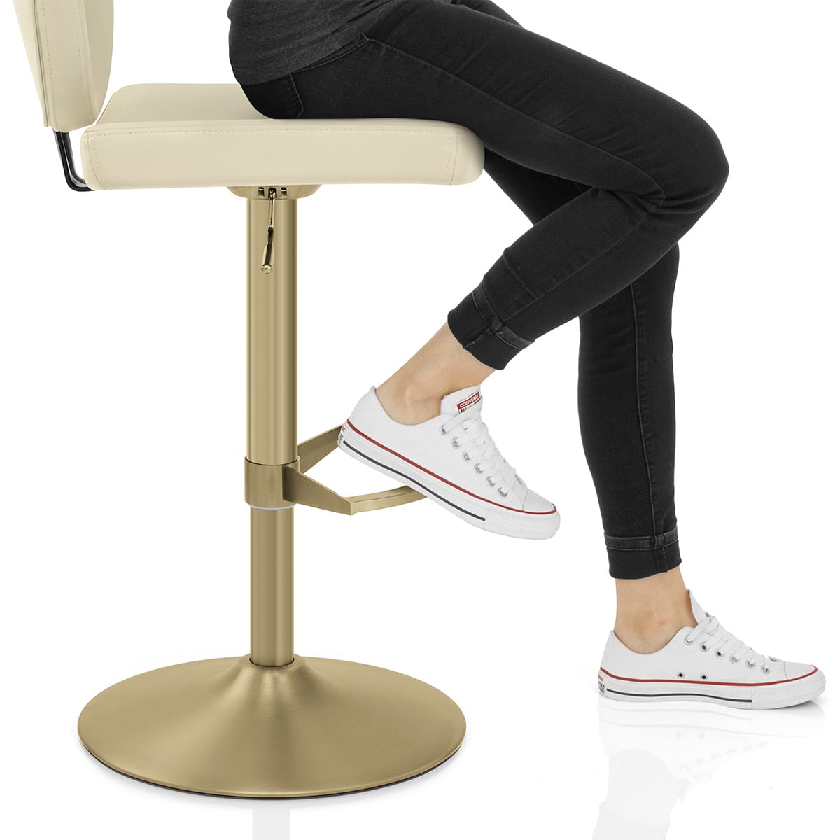 Pearl Real Leather Gold Stool Cream Frame Image