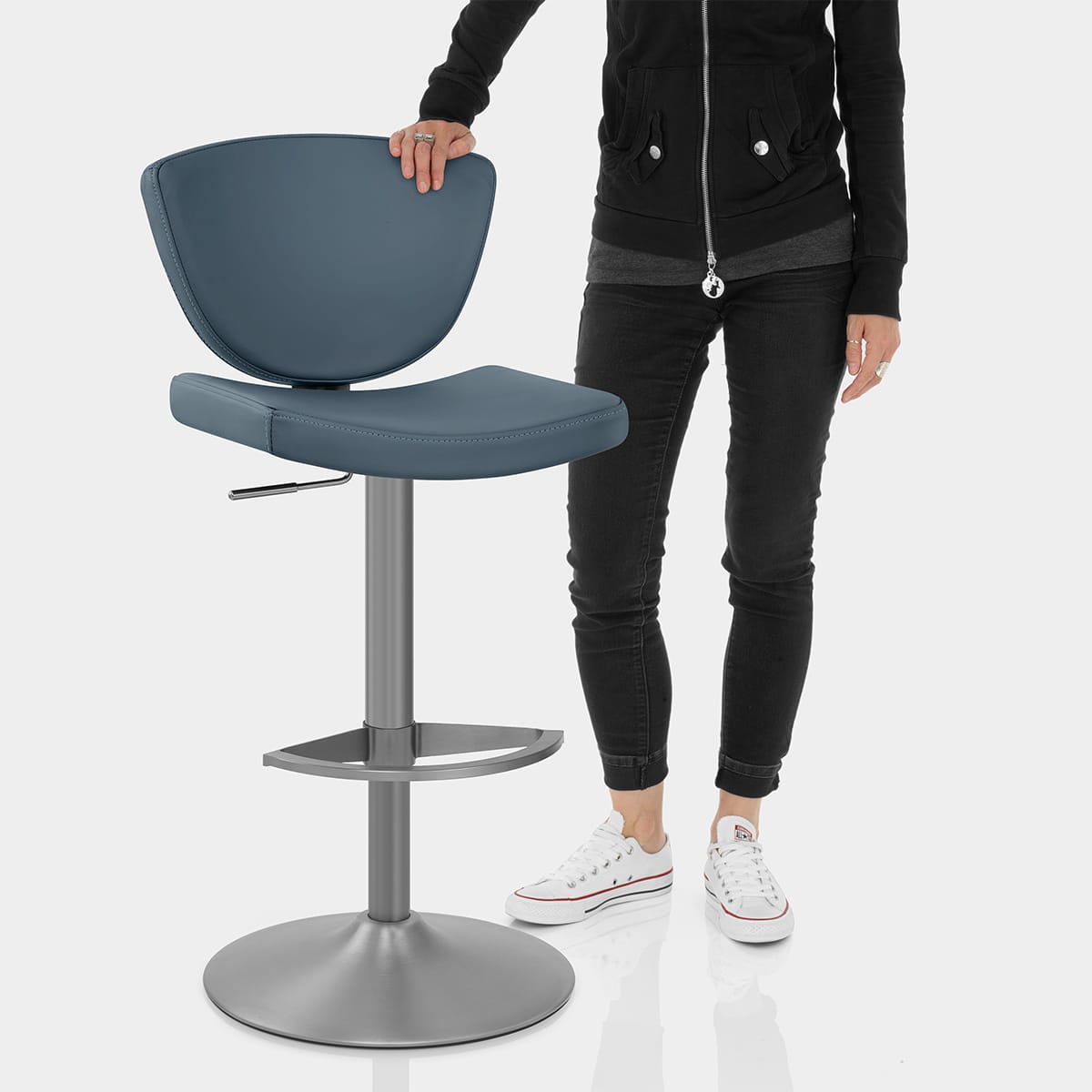 Pearl Real Leather Stool Blue Features Image