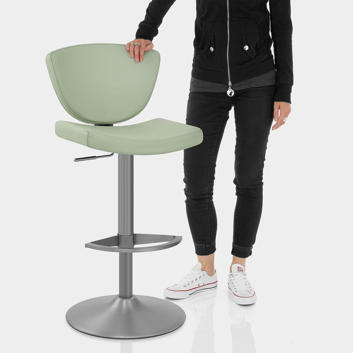 Pearl Real Leather Stool Green Features Image