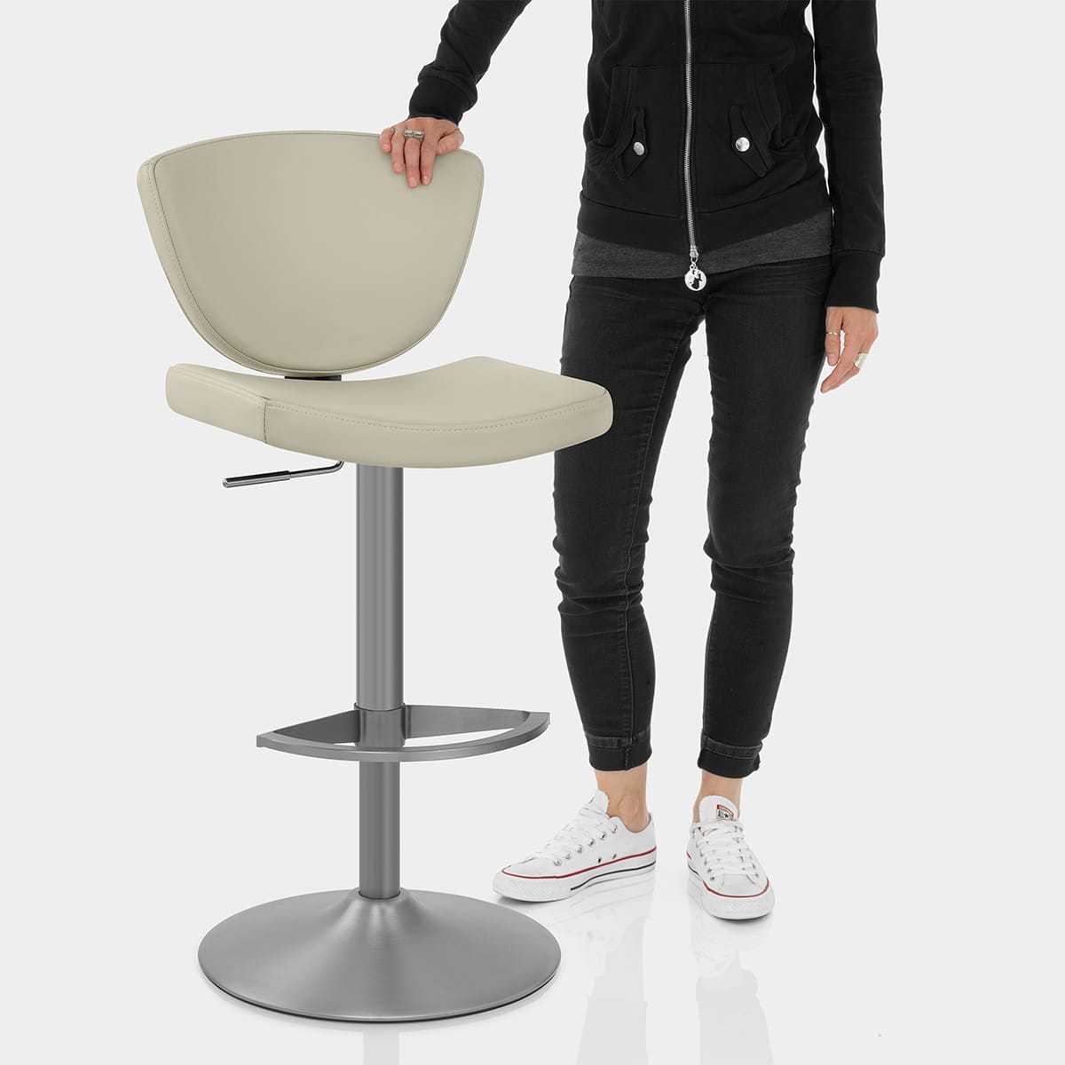 Pearl Real Leather Stool Taupe Features Image