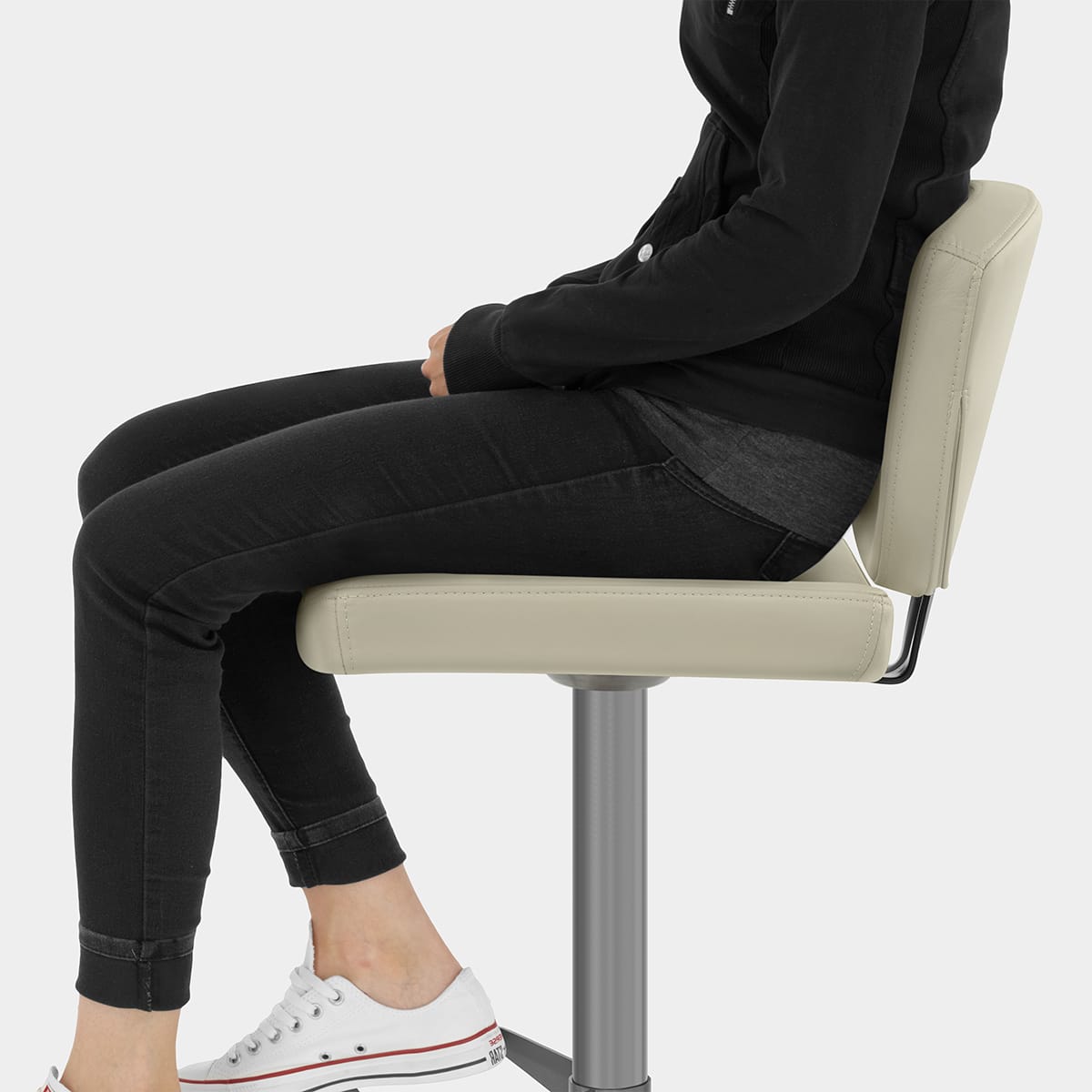 Pearl Real Leather Stool Taupe Seat Image