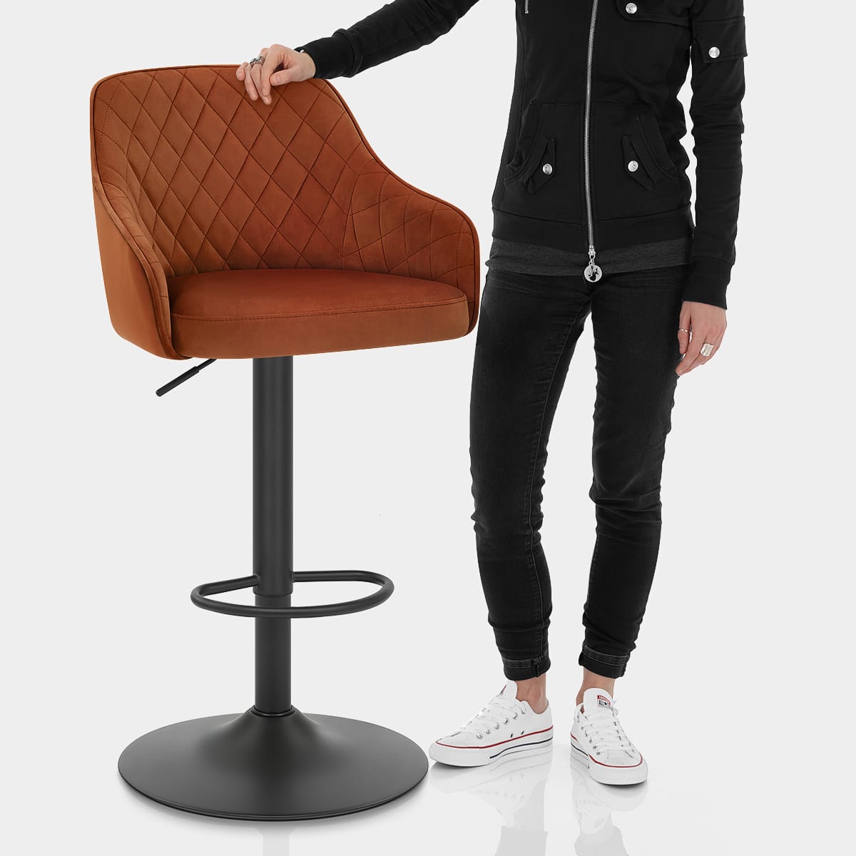 Perth Bar Stool Rust Velvet Features Image