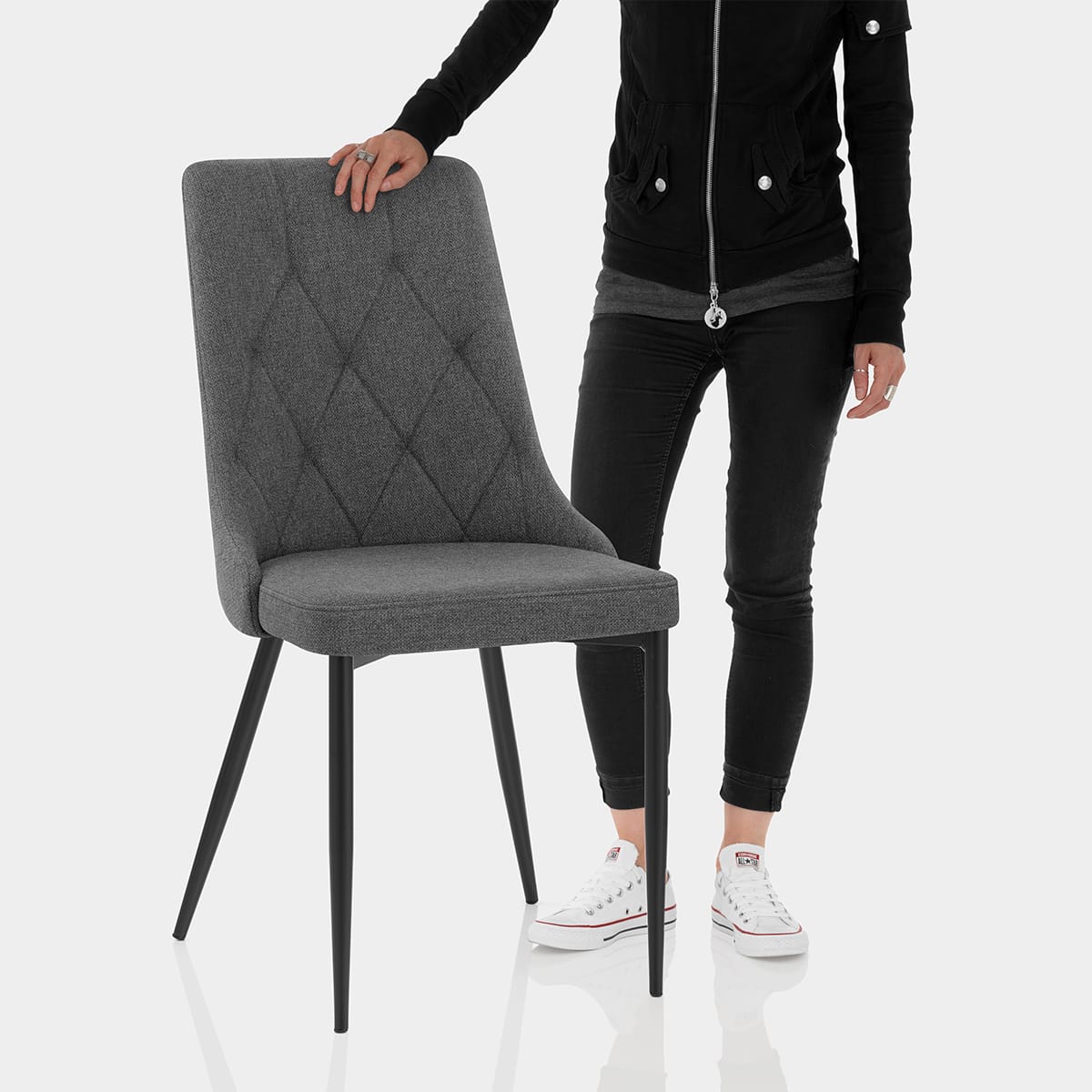 Phoebe Dining Chair Charcoal Fabric Features Image